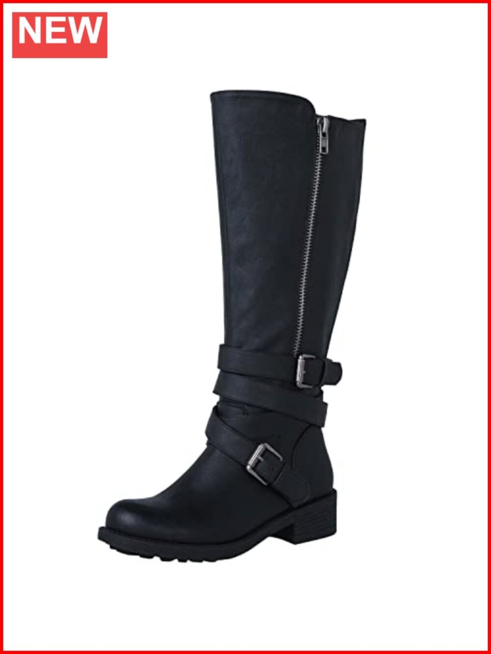 GLOBALWIN Women's Knee-High Fashion Boots Faux Leather Dual Zipper Low Heel